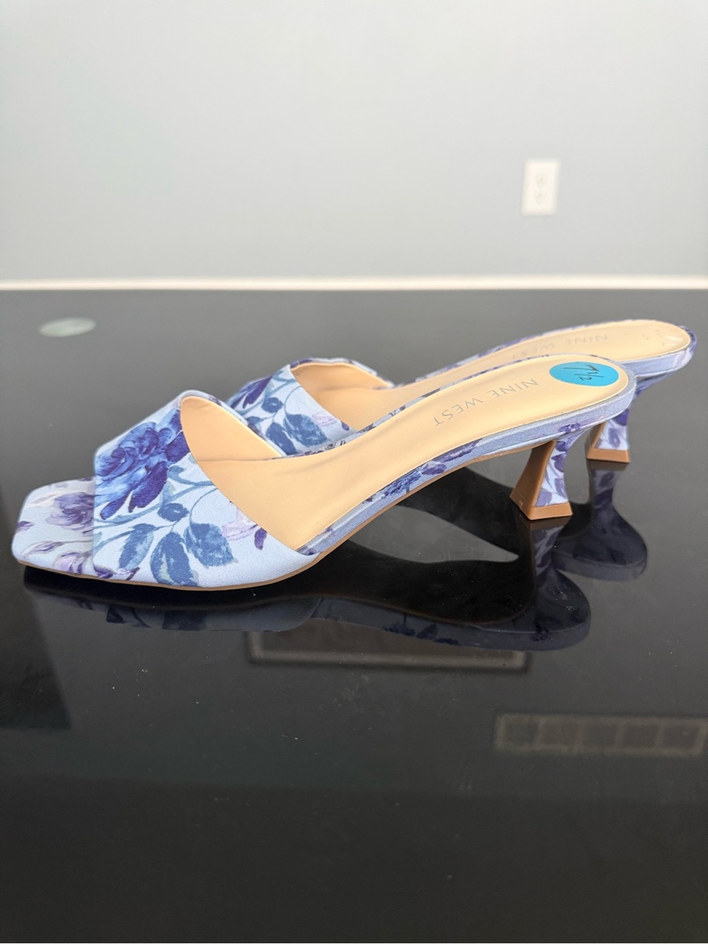 Nine West Light Blue Floral Kitten Heel Mules